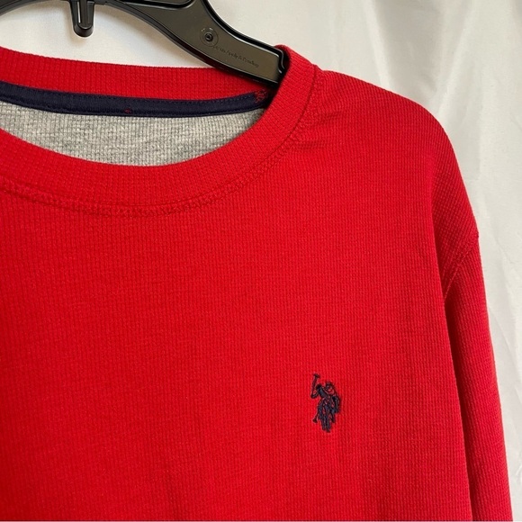 US POLO ASSN Men’s‎ Red Waffle Knit Long Sleeve  Crew Neck Size Medium - Picture 2 of 8